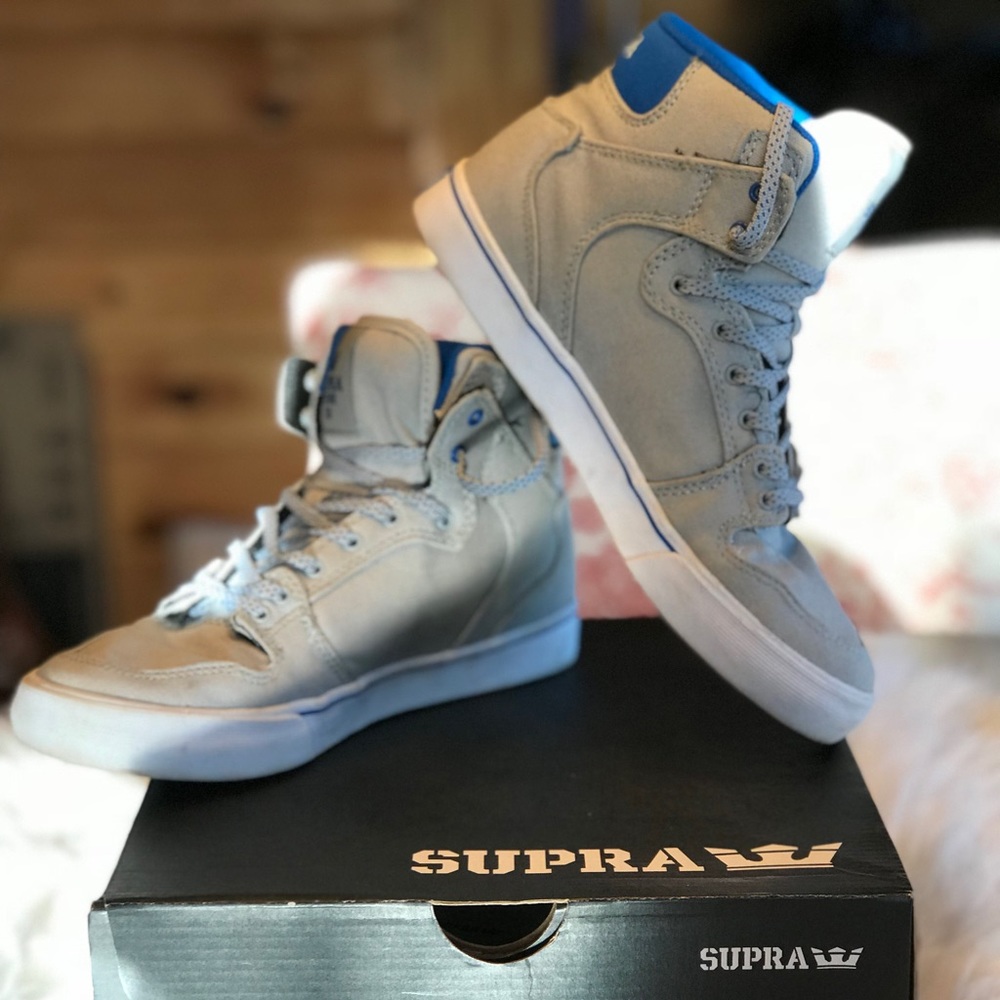 Kids Blue and Gray Supra Hightop Sneakers